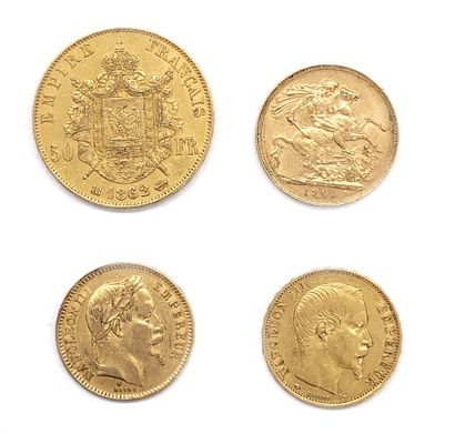 null GOLDEN PIECES set of 4 coins : - two of 20 french francs dated 1859 and 1864...