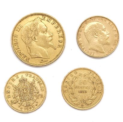 null GOLDEN PIECES set of 4 coins : - two of 20 french francs dated 1859 and 1864...