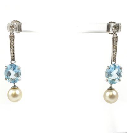 PAIR OF EARRINGS set with a line of 8/8 diamonds...