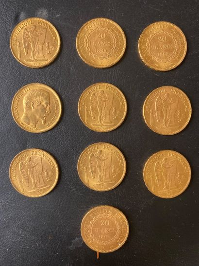  10 PIECES 20 Francs gold Weight : 64.2 g