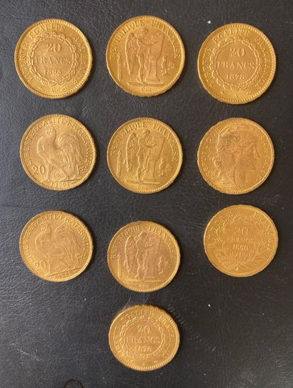 null 10 PIECES 20 Francs gold Weight : 64.1 g