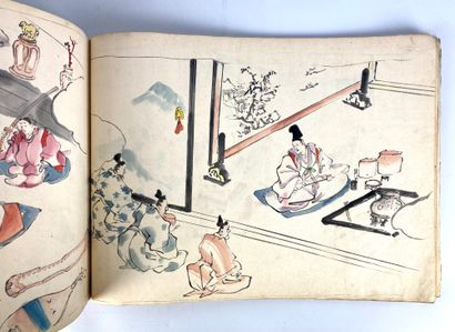 null JAPAN Japanese drawings album in colors. Original box. 34 x 47 cm (Wear)