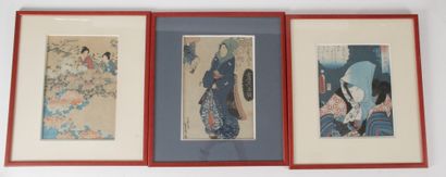JAPON, XIXe siècle Cinq estampes oban tate...