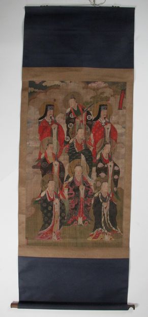  CHINE, XXe siècle Grande peinture en couleur sur soie dans le style des Ming représentant...