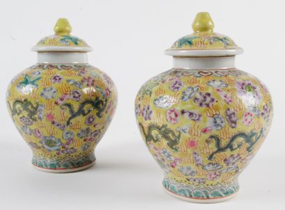 null CHINA, 20th century Two small covered porcelain and enamel pots in the famille...