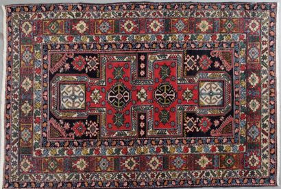 null CHIRVAN KABRISTAN RUG, Caucasus, mid-twentieth century. Midnight blue field...