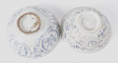 null VIÊT NAM, XVIIe et XIXe siècle Deux bols en porcelaine bleu-blanc, l’un orné...