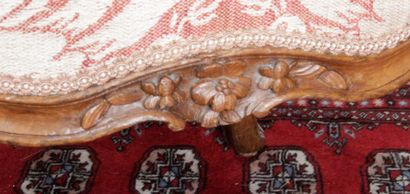 null CHAIR WITH STRAIGHT BACK, in natural wood, molded and carved with flowers and...