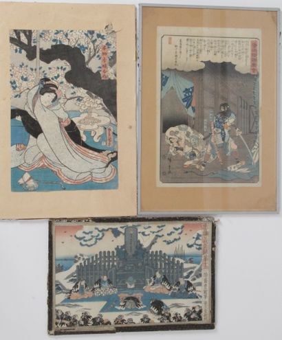 JAPON, XIXe siècle Six estampes, dont : Hiroshige,...