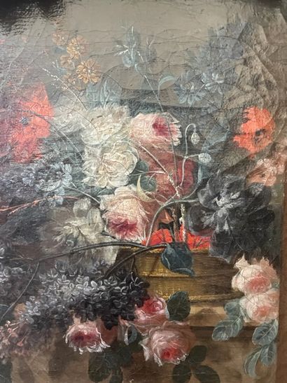 null Pierre LERICHE (circa 1760-1811) Basket of flowers on an entablature Original...