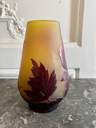 null ETABLISSEMENT GALLE Vase de forme navette en verre gravé dégagé à l'acide de...