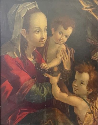 null DANS LE GOUT DE LA RENAISSANCE Vierge à l'Enfant avec Saint Jean-Baptiste Panneau...
