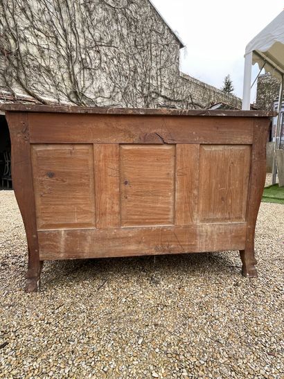 null WOODEN COMMODE in molded and carved walnut opening with three drawers in front,...