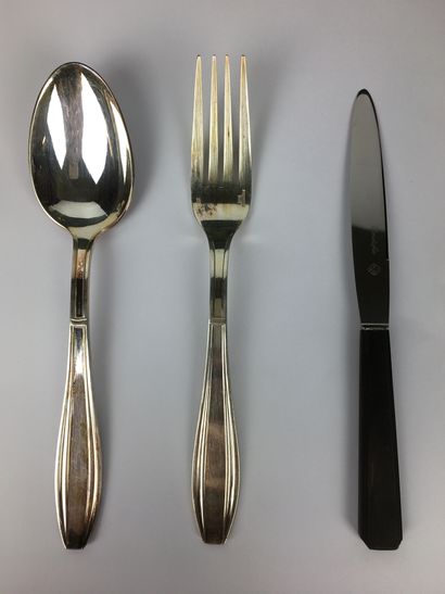  CHRISTOFLE Art deco silver plated metal household set including: - 12 large cutlery...