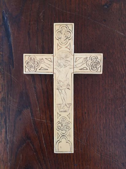 null Carved ivory CROSS representing scenes from the Life of the Virgin. In the center,...