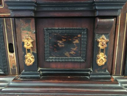 null CABINET in veneer and marquetry of scales, ebony and bone, with an architectural...