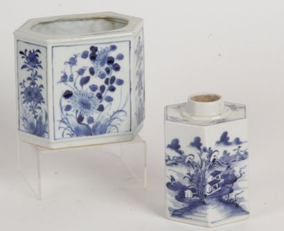  Vietnam, fin XIXe – début XXe siècle Lot de deux porcelaines bleu-blanc dont un...