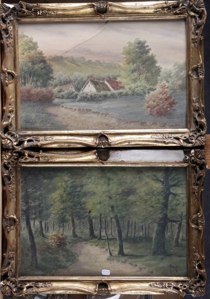 null FRANCOIS JOSEPH GIROT (1873- 1916) "Paysage de sous-bois et chaumière dans la...