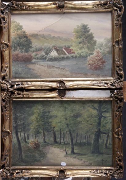 null FRANCOIS JOSEPH GIROT (1873- 1916) "Landscape of undergrowth and thatched cottage...