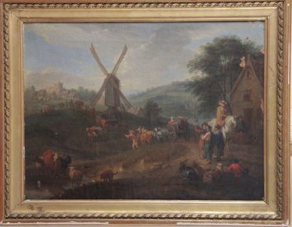  Ecole flamande du XVIIIème siècle, suvieur de Theobald MICHAU Paysage au moulin...
