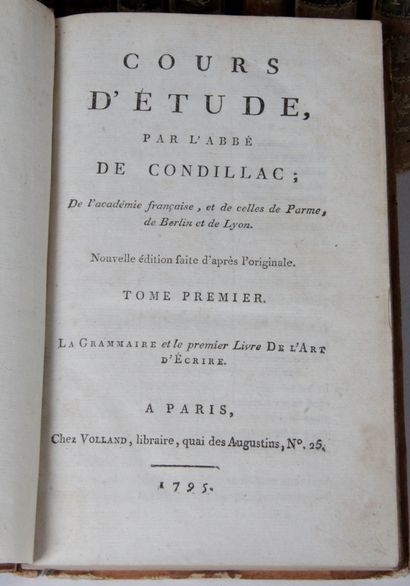 null L’ABBE DE CONDILLAC, Cours d’étude, chez Volland quai des Augustins, 1795 Vingt-trois...