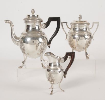  COFFEE SERVICE in silver, 950 thousandths, decorated with palmettes and stylized...