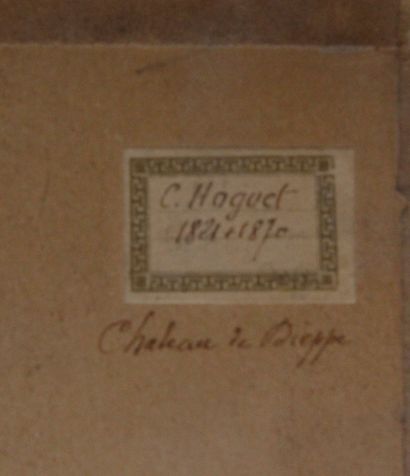 null Charles HOGUET (1821-1870) Le château de Dieppe. Aquarelle signée et datée (1852)...