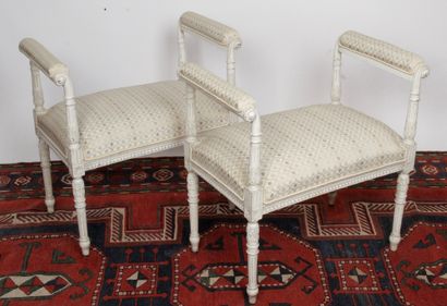 PAIR OF SMALL BANQUETTES WITH ACCOTOIRS in...