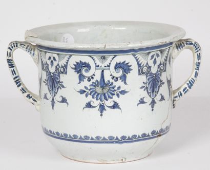 ROUEN, large pot with handles in blue-white...