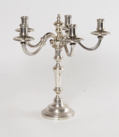  CANDELABRE with five silver plated metal light arms, ringed baluster H. 37 cm (small...