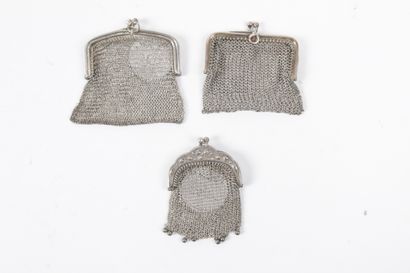 null THREE BUCKSETS: silver and metal in mesh rib. 19th century period.