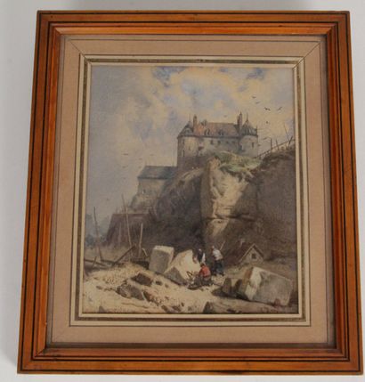 null Charles HOGUET (1821-1870) The castle of Dieppe. Watercolor signed and dated...