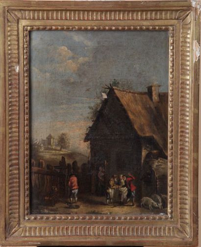 null Flemish school of the XIXth century, follower of David TENIERS Scenes of villages...