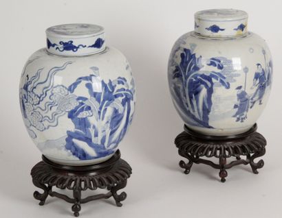 null China, 18th-early 19th century Two blue-white porcelain covered ginger pots...