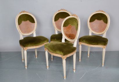 Suite of four dining room CHAIRS with medallion...