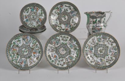 null CANTON PORCELAIN green family, China 19th century, suite of plates decorated...