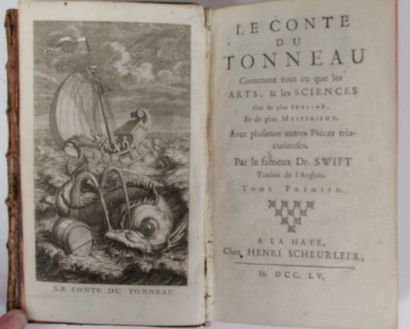null LOT OF ANCIENT BOOKS with armorial covers: - Dr. SWIFT, Le conte du tonneau...