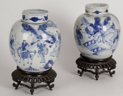  China, 18th-early 19th century Two blue-white porcelain covered ginger pots decorated...