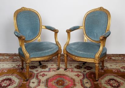 TWO ARMCHAIRS with medallion backs in molded,...