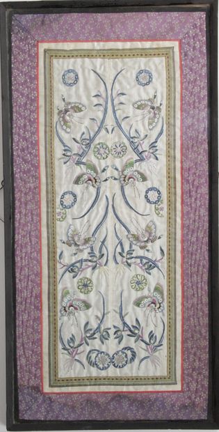 China, circa 1900 Cream silk panel embroidered...