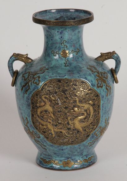  China, baluster vase with a wide body and a flared neck in porcelain with a glaze...