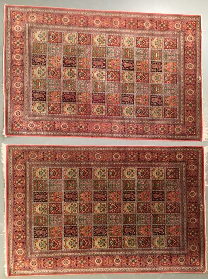 Pair of GHOUM rugs (Iran) all in silk. With...
