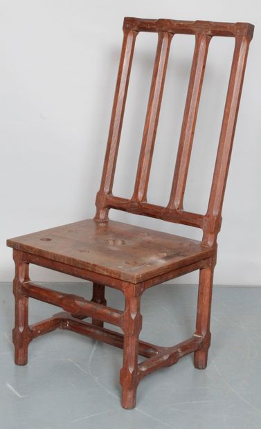 null Oak chair, with high backrest with openwork geometrical pattern pitement right...