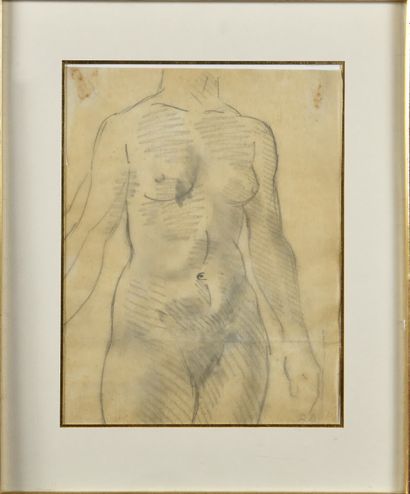 null RAOUL DUFY (1877-1953) Etude de femme nue à mi-corps Graphite et estompe sur...
