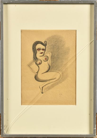 null REINHOLD ROSSIG (Allemagne / 1903-1979) Femme accroupie Encre et graphite sur...
