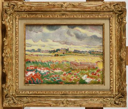 null LOUIS VALTAT (1869-1952) Champs de blé en Normandie Huile sur toile Avec cachet...