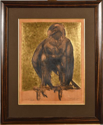 null PAUL JOUVE (1878-1973) Aigle à l’aile cassée, 1927. Eau-forte et feuilles d’or...