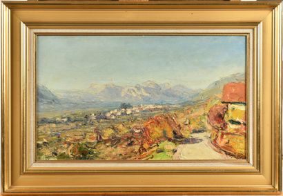 null ABBE PIERRE CALES (1870-1961) Paysage de montagne Huile sur carton Signé en...