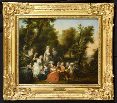 null JACQUES PHILIPPE CARESME (1734-1796) Fête galante dans un parc Huile sur toile...