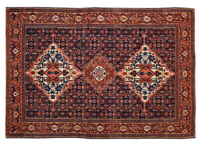 null SENNEH END XIXE (NORTH-WEST OF PERSIA). Wool velvet on cotton foundation. Marine...